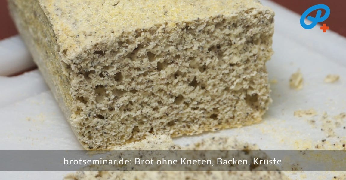 brotseminar.de: Brot ohne Kneten, ohne Backen, ohne Kruste. Fertiges Brot angeschnitten.