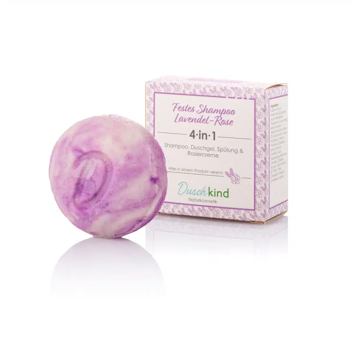 Festes Shampoos 4-In-1 „Lavendel-Rose“ Mit Bio-Klettenwurzel-Öl Pflegt Das Haar Bei Spliss, Für Normales Bis Fettiges Haar